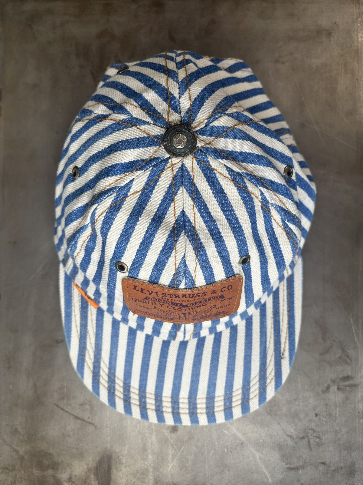 Levi's 1990s Levi's Jeans Hat Vintage Denim Snapback Striped Baseba Size ONE SIZE - 2 Thumbnail