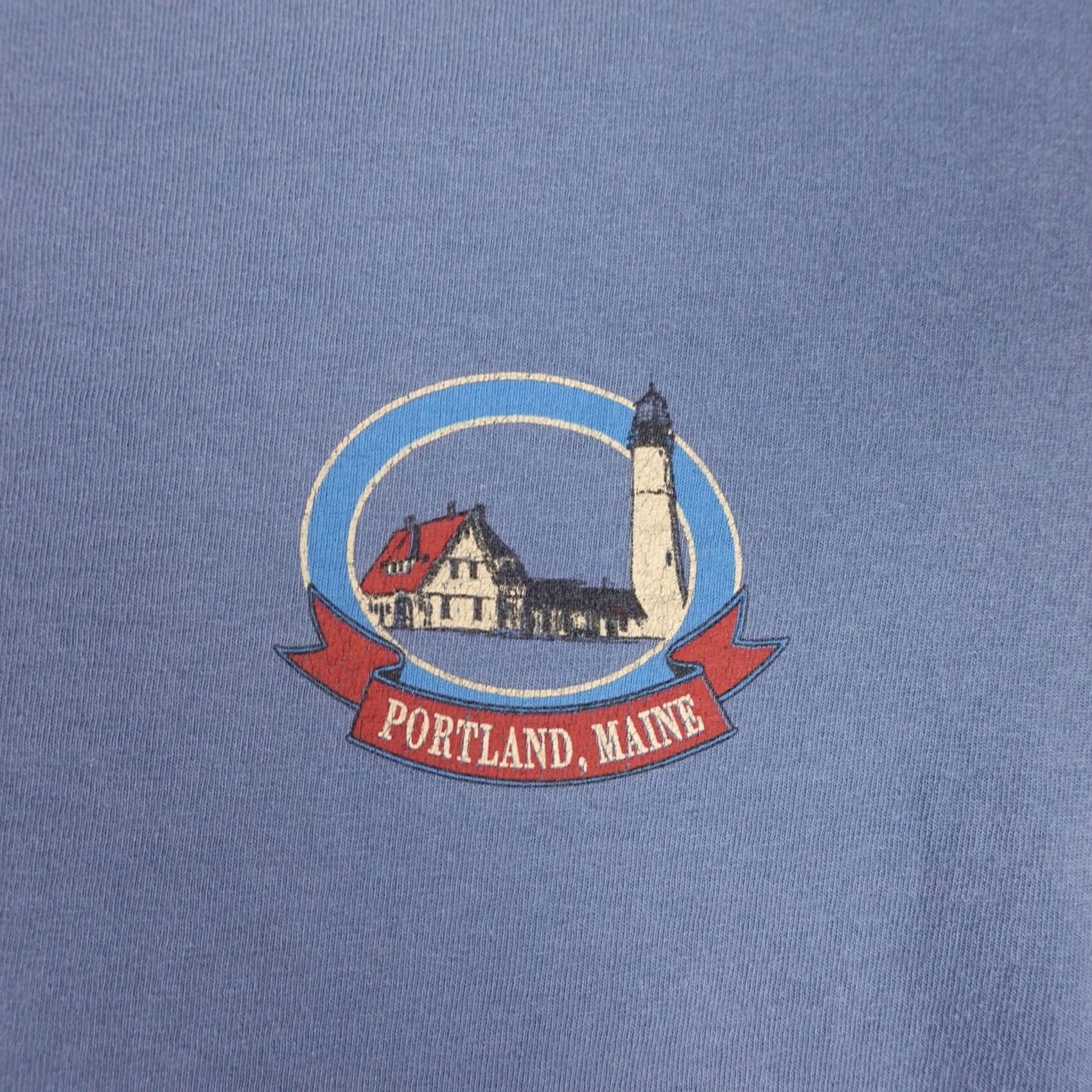 Gildan VINTAGE Portland Maine Lighthouse Shirt Mens S Blue Graphic 90s T-Shirt Size US S / EU 44-46 / 1 - 5 Thumbnail