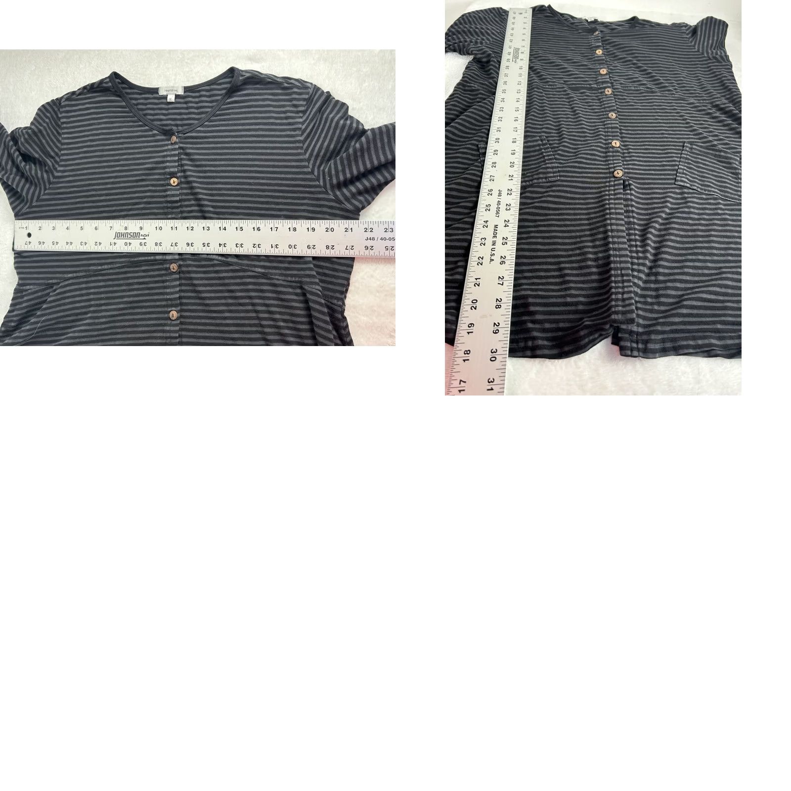 Vintage Heartstring Womens Button Front Gray Striped 3/4 Sleeve Tunic Top XL Pockets Size XL / US 12-14 / IT 48-50 - 8 Thumbnail