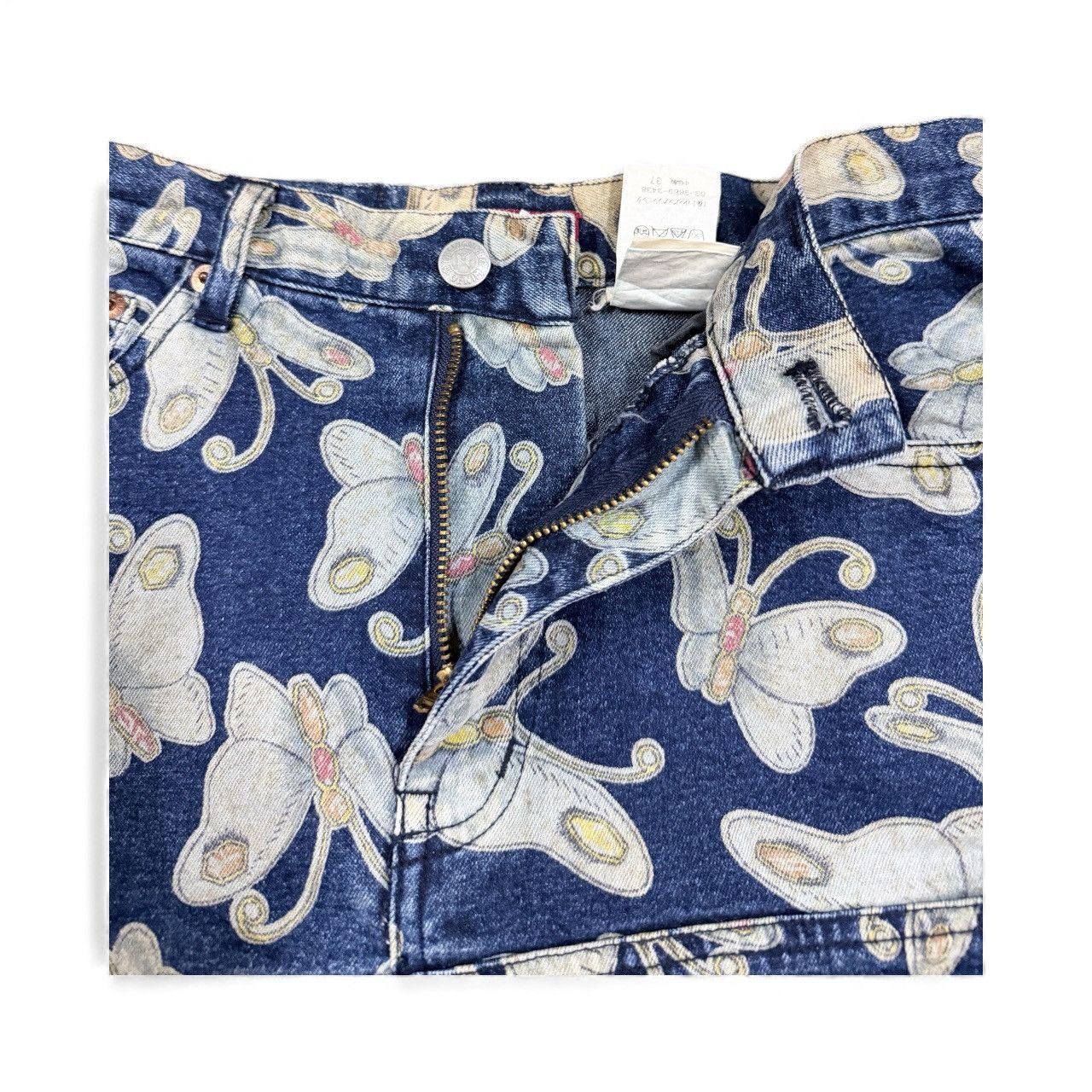 Vtg🔥Chevignon Butterfly All Over Print Jeans Skirt