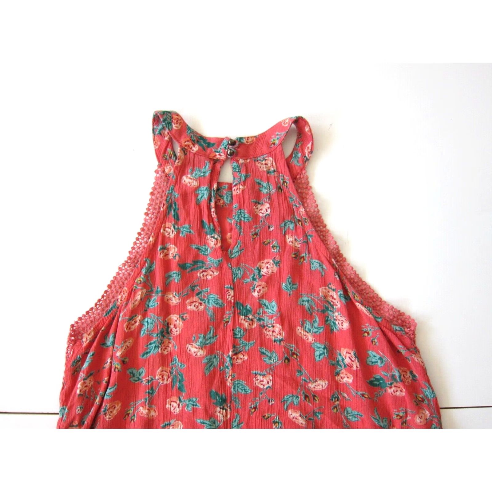 Vintage Angie Dress Womens S Pink 100% Rayon Floral Rose Green High Neck Tunic Tank Sun Dress Small Size S / US 4 / IT 40 - 5 Thumbnail