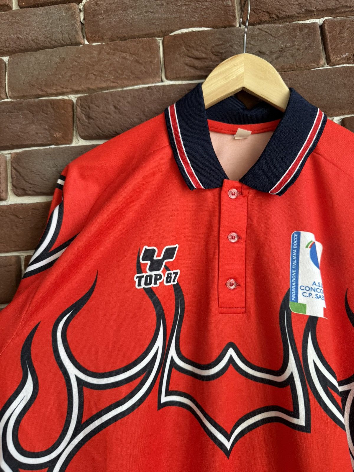 Vintage Vintage 90s Italy TOP 87 Flames Football Shirt Jersey Blue S Size US L / EU 52-54 / 3 - 4 Thumbnail