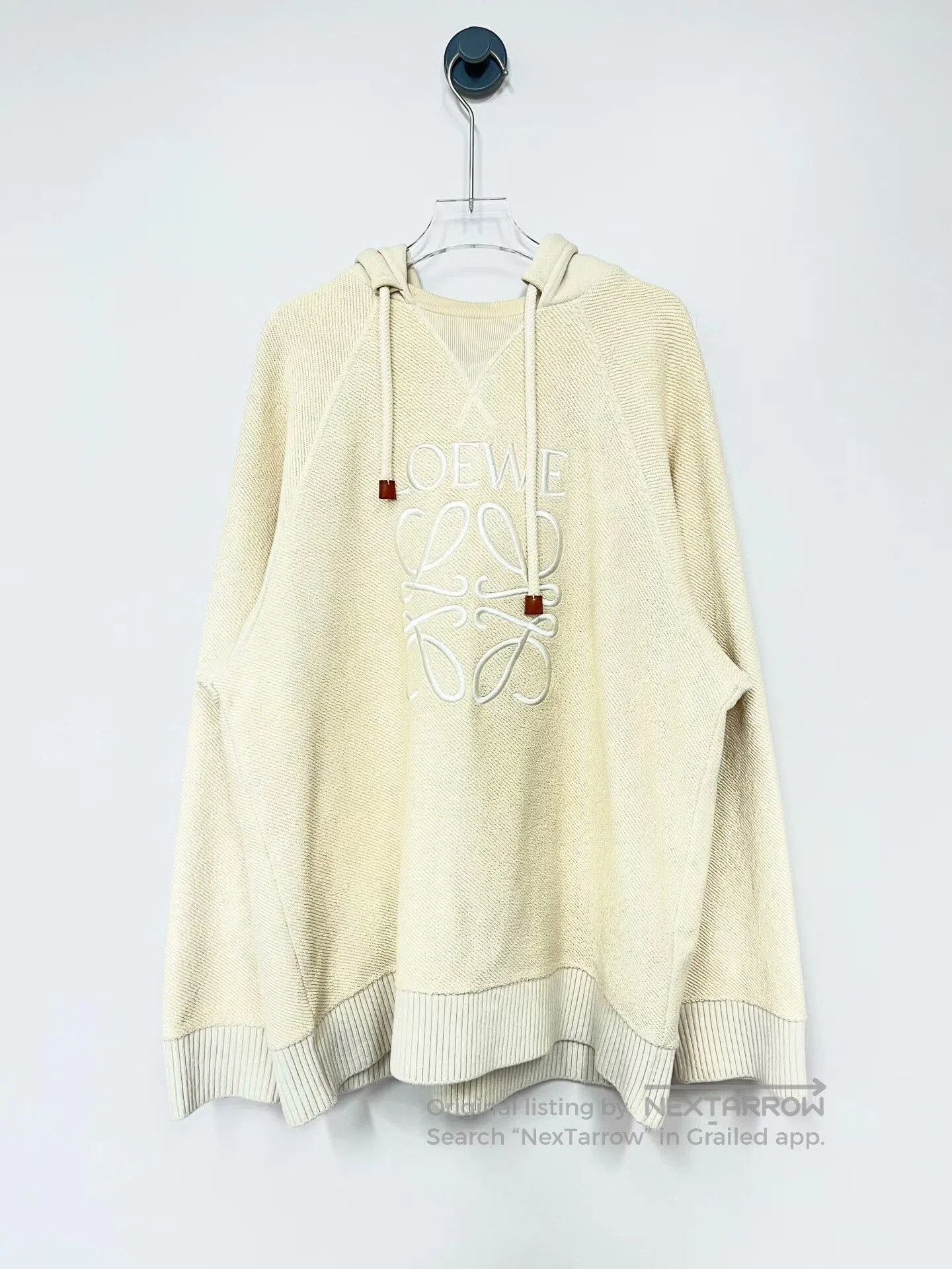 Loewe Beige Embroidered Logo Hoodie.