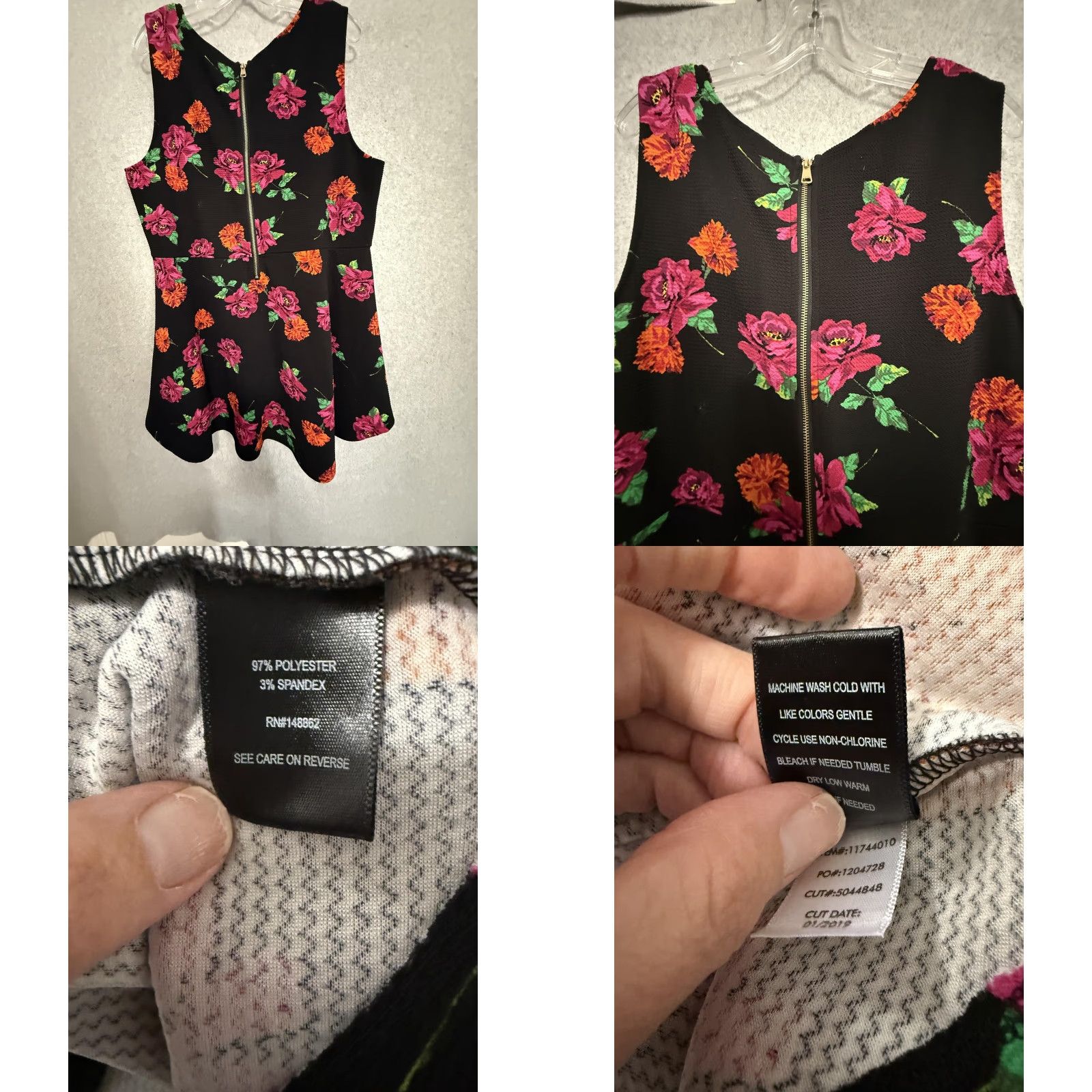 Torrid Torrid Dress Womens 3 Black Floral Fit Flare Sleeveless Scoop Neck Knee Length Size XS / US 0-2 / IT 36-38 - 8 Thumbnail