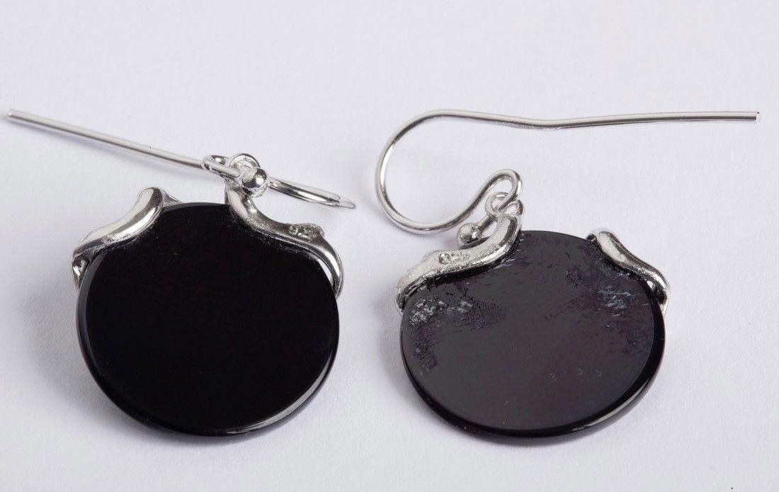 Designer Sterling Silver Oval Black Onyx Disc Earrings Size ONE SIZE - 3 Thumbnail
