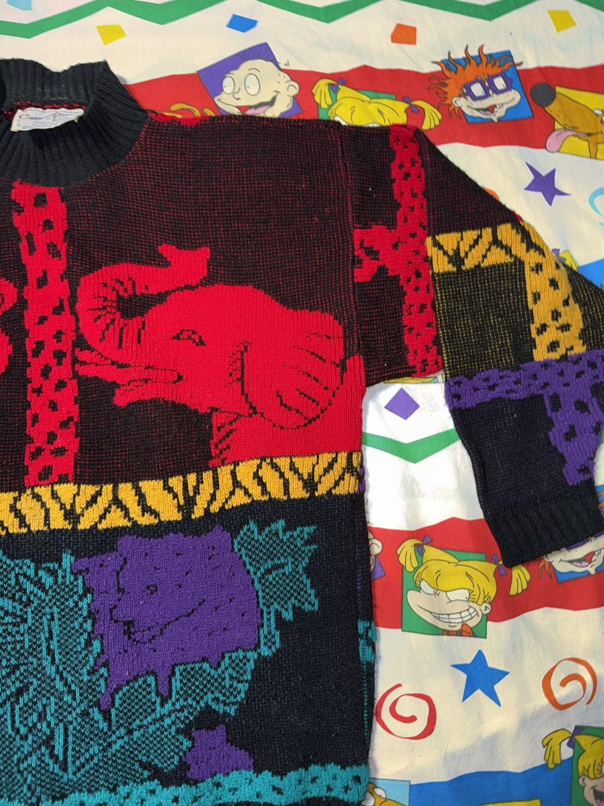 Other Vintage 80s Novelty Animal Safari Circus Zoo Knit Sweater Size L / US 10 / IT 46 - 3 Thumbnail