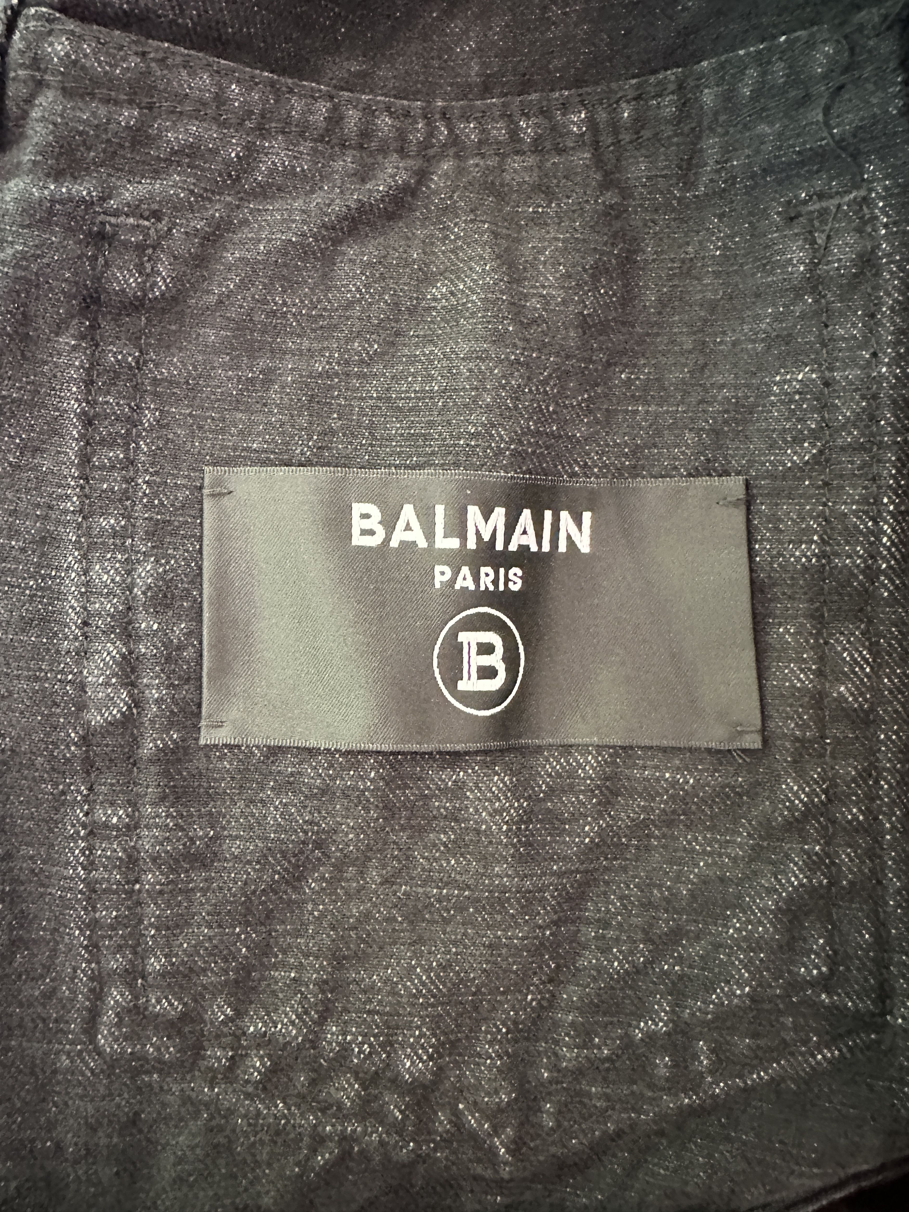 Balmain BALMAIN BLACK DISTRESSED DENIM PLEATED PLACKET JACKET Size US M / EU 48-50 / 2 - 8 Thumbnail