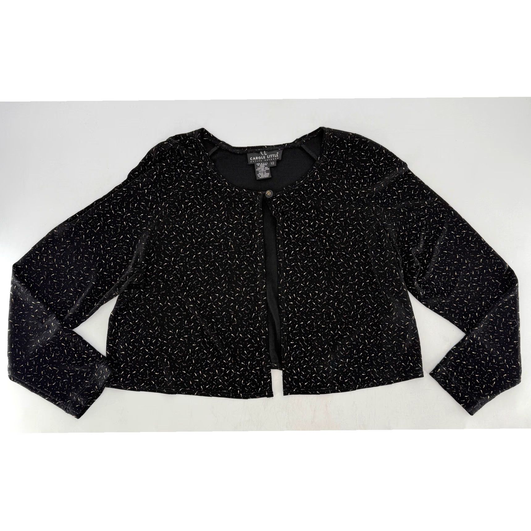Vintage VINTAGE Carole Little Black Metallic Gold Accent Crop Cardigan Jacket Strech Sz 12 USA Size XL / US 12-14 / IT 48-50 - 3 Thumbnail