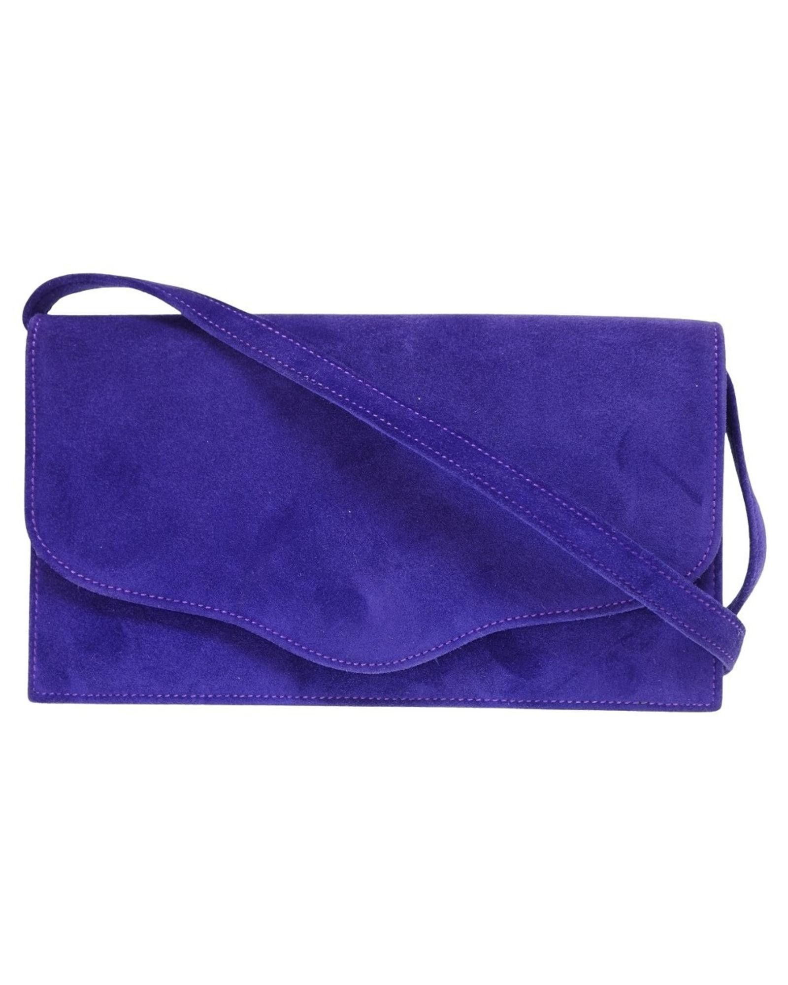 image of Hermes Purple Suede Clutch Bag With Shoulder Strap, Women's