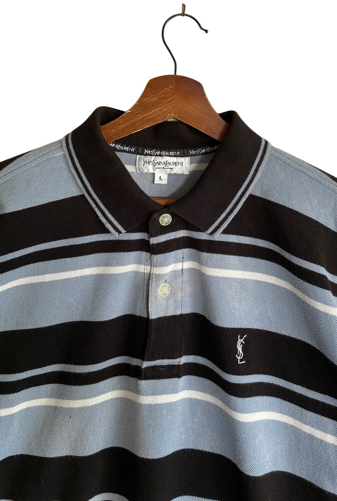 Yves Saint Laurent Vintage Brand Yves Saint Laurent Stripe Polo Tee 1990s Size US L / EU 52-54 / 3 - 3 Thumbnail