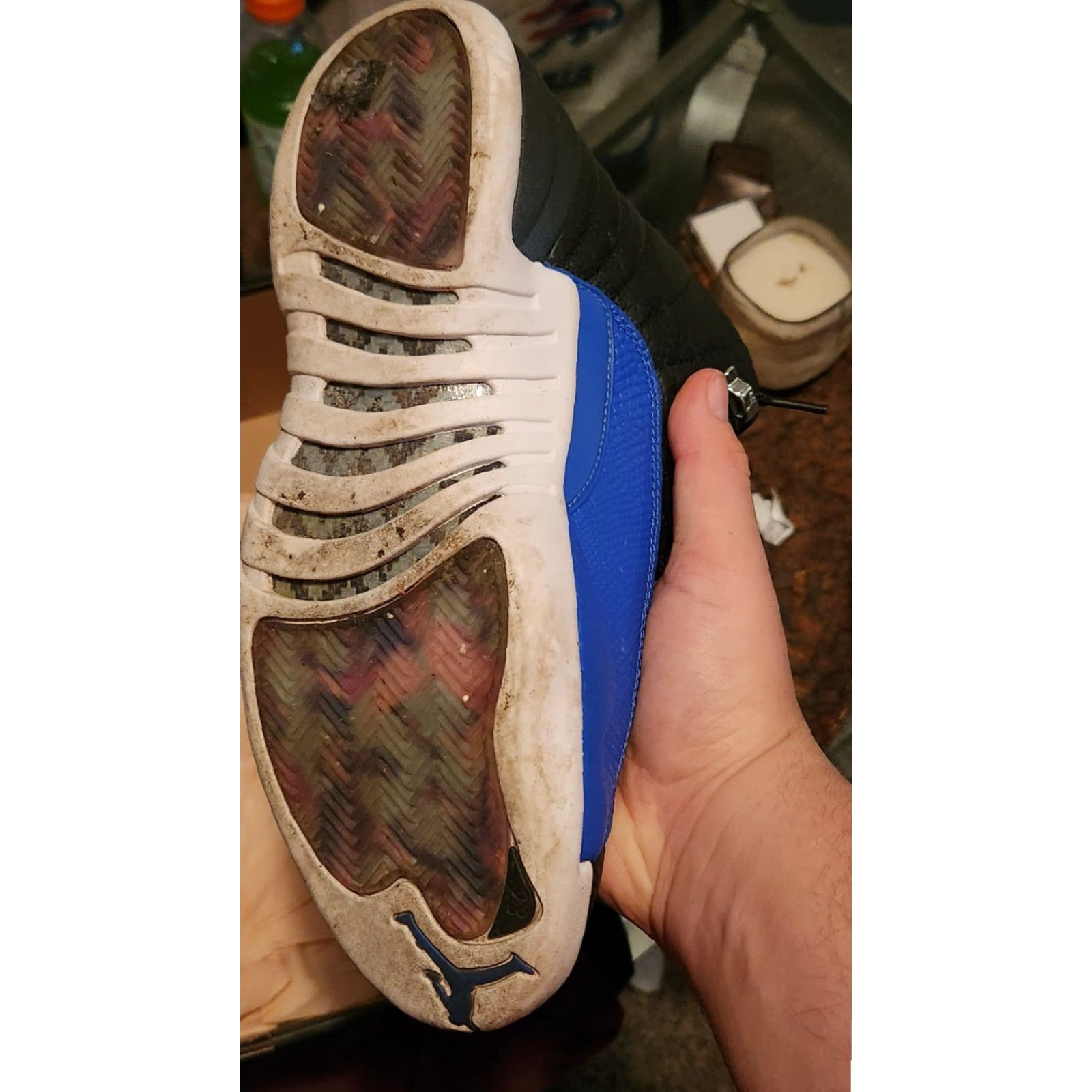 Jordan Brand Air Jordan 12 Retro Hyper Royal Women’s Size 10 Athletic Sneaker Leather Black AO6068-004 Womens Pre-Owned 2022 Size US 10 / IT 40 - 3 Thumbnail