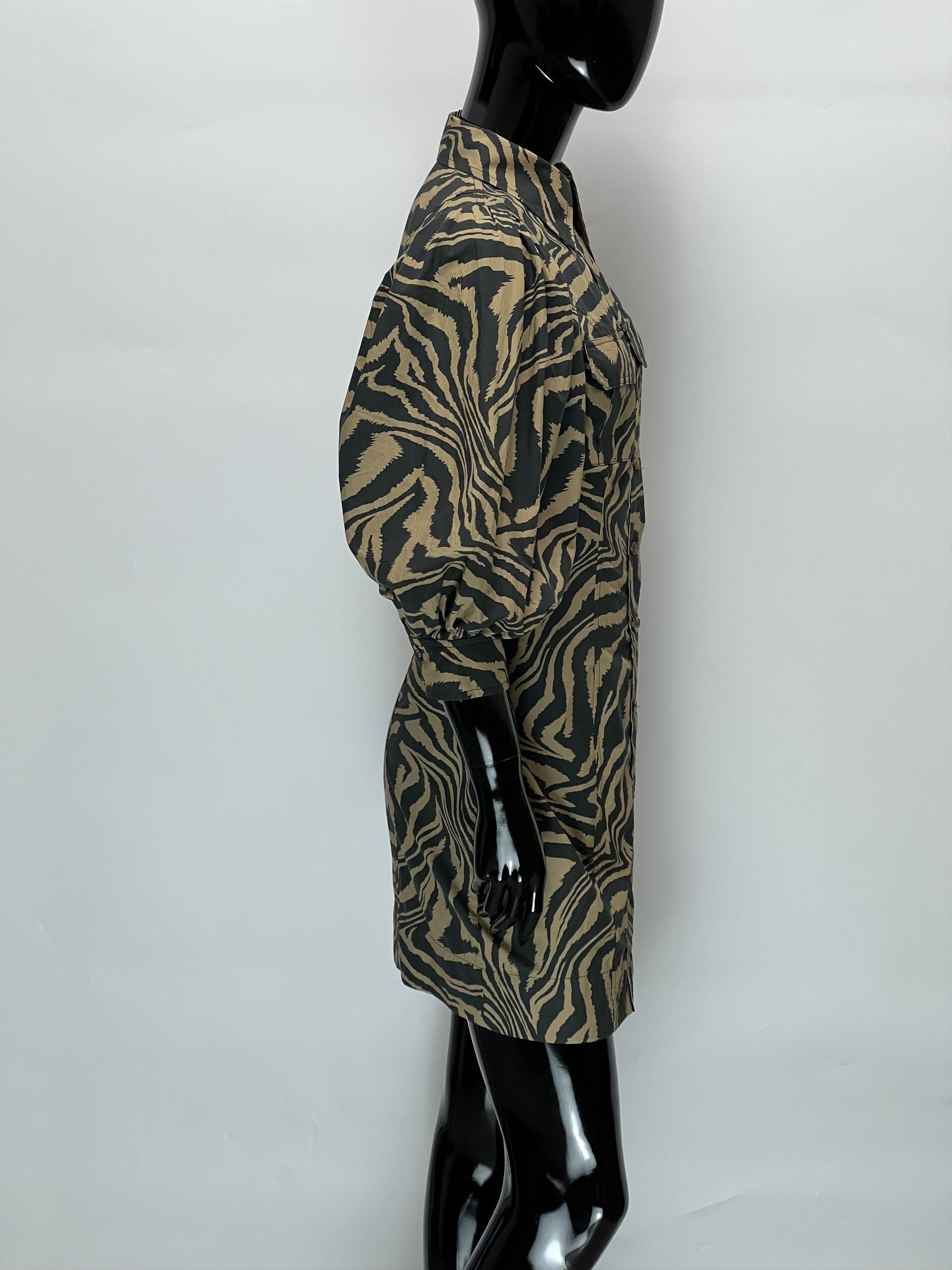 Ganni Ganni Cotton Button Up Puff Sleeves Mini Dress Zebra Print Size XS / US 0-2 / IT 36-38 - 2 Thumbnail