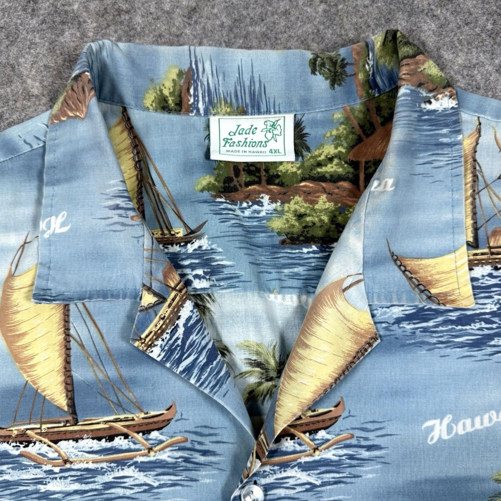 Vintage Jade Fashions Hawaiian Short Sleeve Shirt Men's 4XL Blue Island Sailing Theme Shirt Size US XXL / EU 58 / 5 - 2 Thumbnail