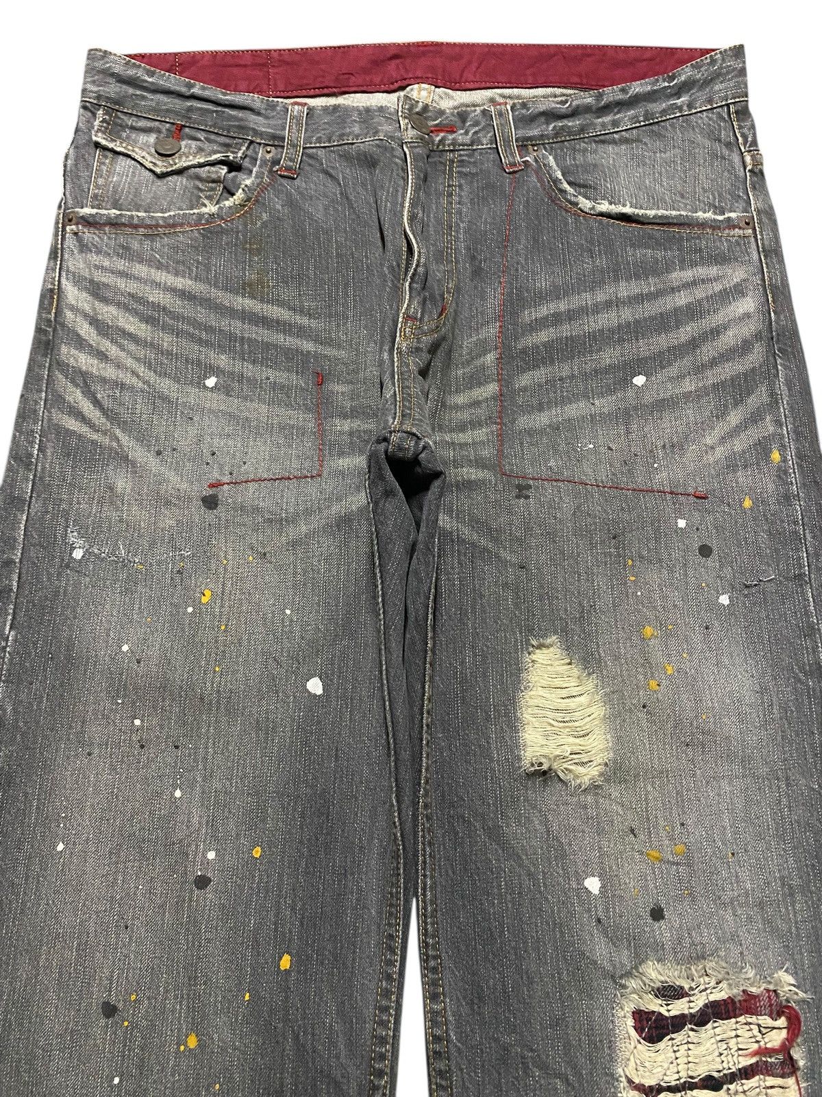 RATS JAPAN Vintage Rattle Trap Paint Splatter Distressed Loose Jeans Size US 35 - 3 Thumbnail