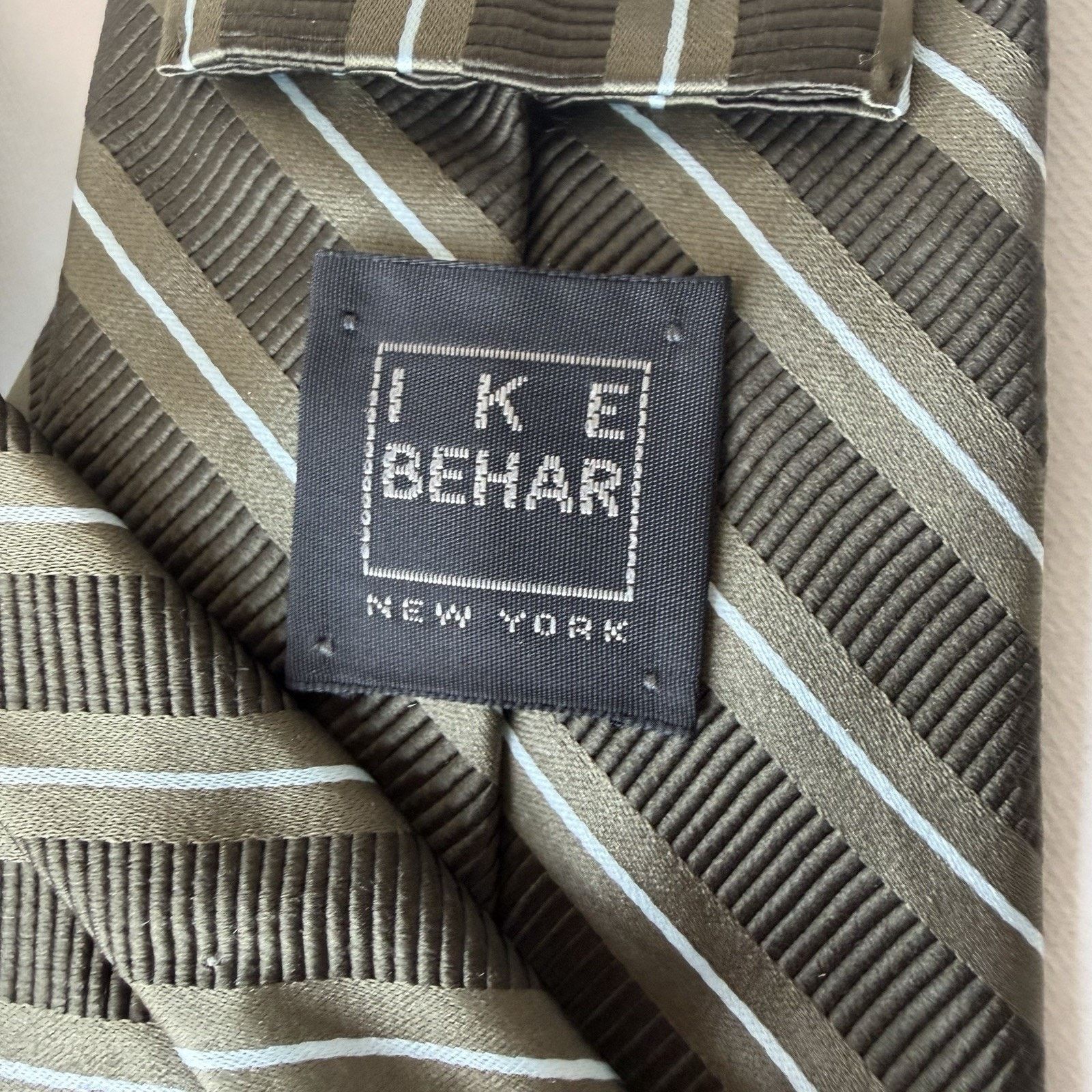 Ike Behar Ike Behar Striped Silk/Cotton Tie – Olive/Brown Size ONE SIZE - 5 Thumbnail