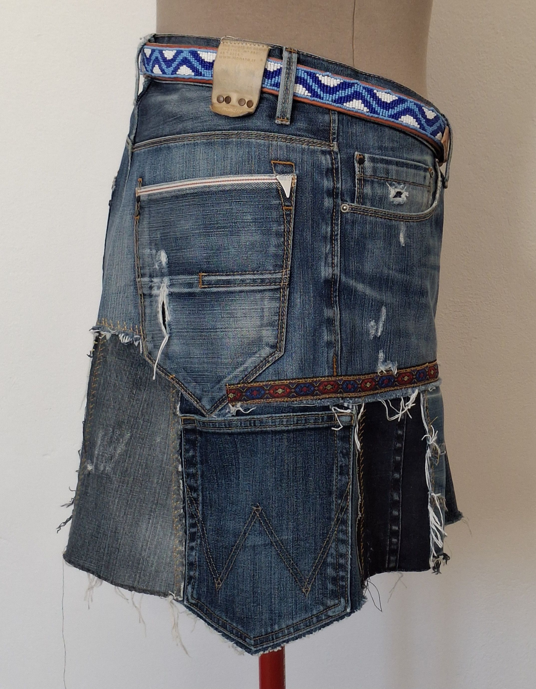 Handmade Custom Deconstructed 2000s Italian Denim Mini Skirt Size 33" - 3 Thumbnail