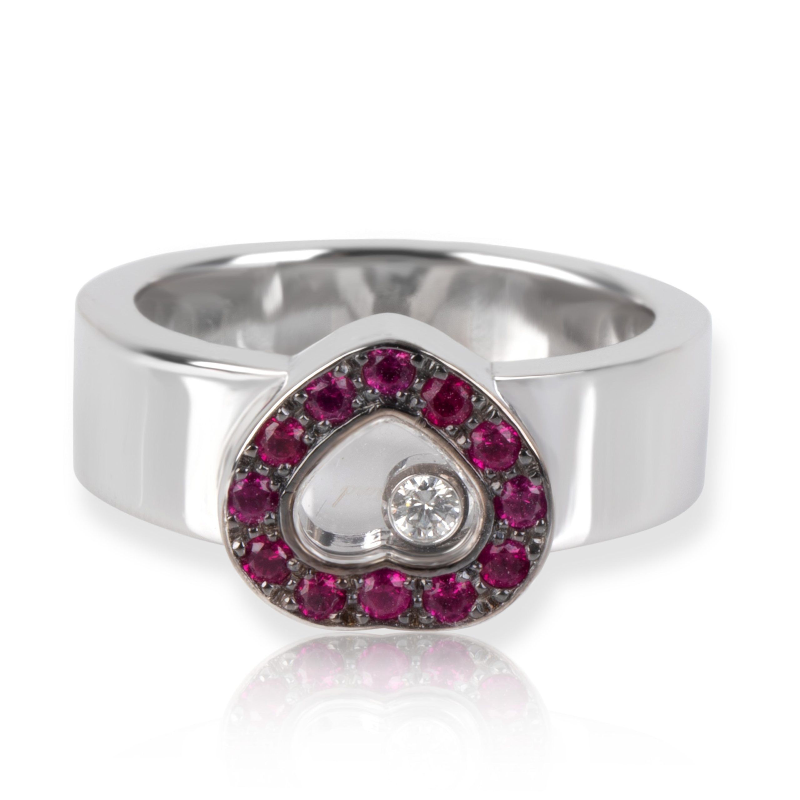 image of Chopard Happy Diamonds Heart Ring In 18K White Gold 0.02 Ctw, Women's