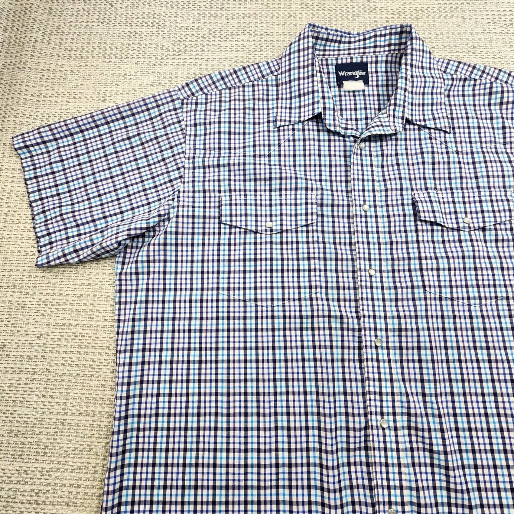 Wrangler Wrangler Shirt Mens XL Blue Plaid Pearl Snap Short Sleeve Western Cowboy Casual Workwear Shirt Size US XL / EU 56 / 4 - 3 Thumbnail