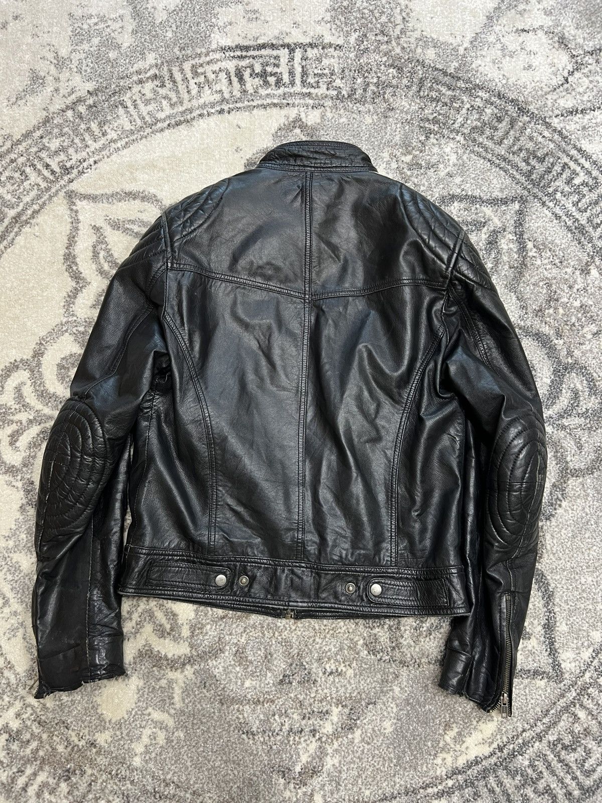 ジャケット・アウター Vintage leather jacket archive Vintage Archive Avant Garde Black / White Leather Zip Faded Cross