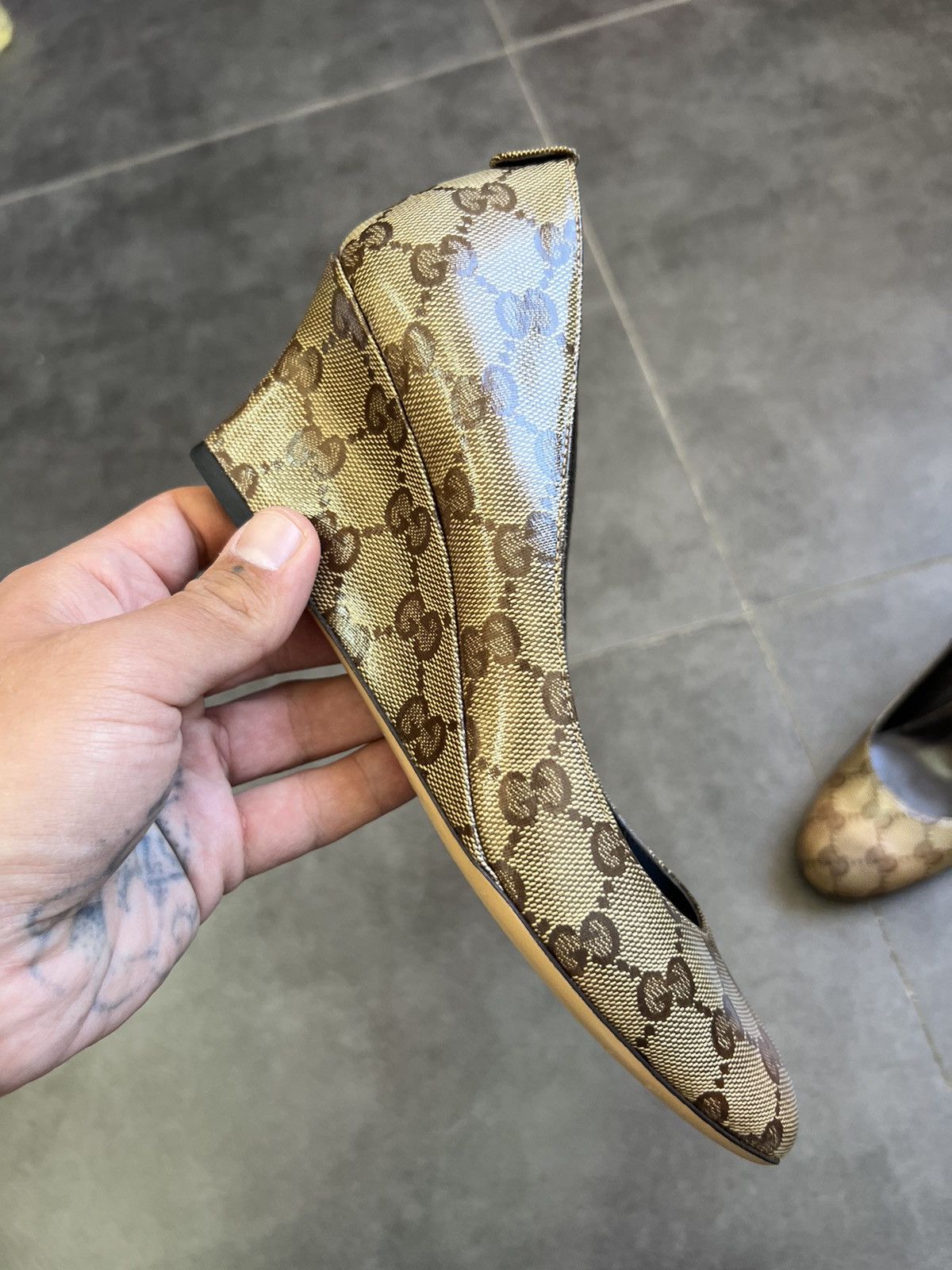 Gucci × Vintage Gucci GG monogram cloth heels wedge Size US 7.5 / IT 37.5 - 4 Thumbnail