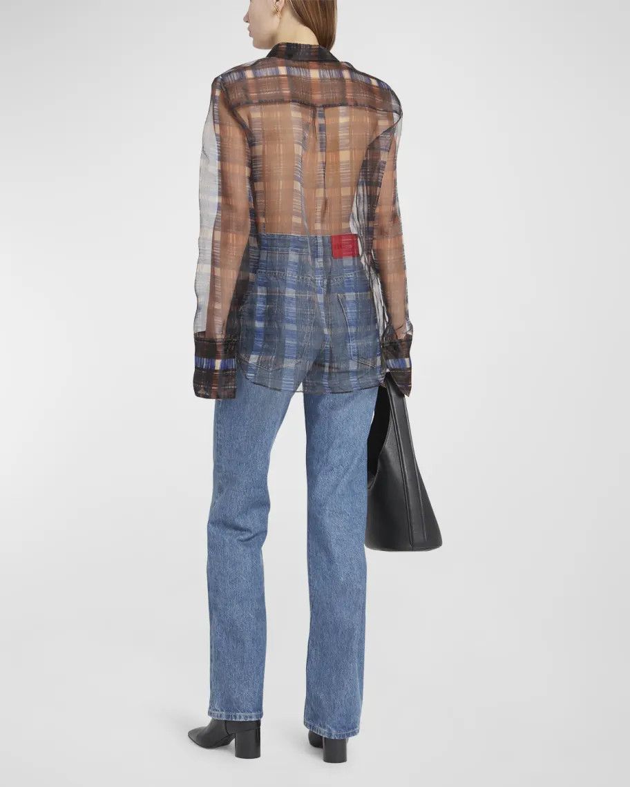 Salvatore Ferragamo o1s1rm0924 August Organza Check Shirt in Multicolor Size L / US 10 / IT 46 - 3 Thumbnail