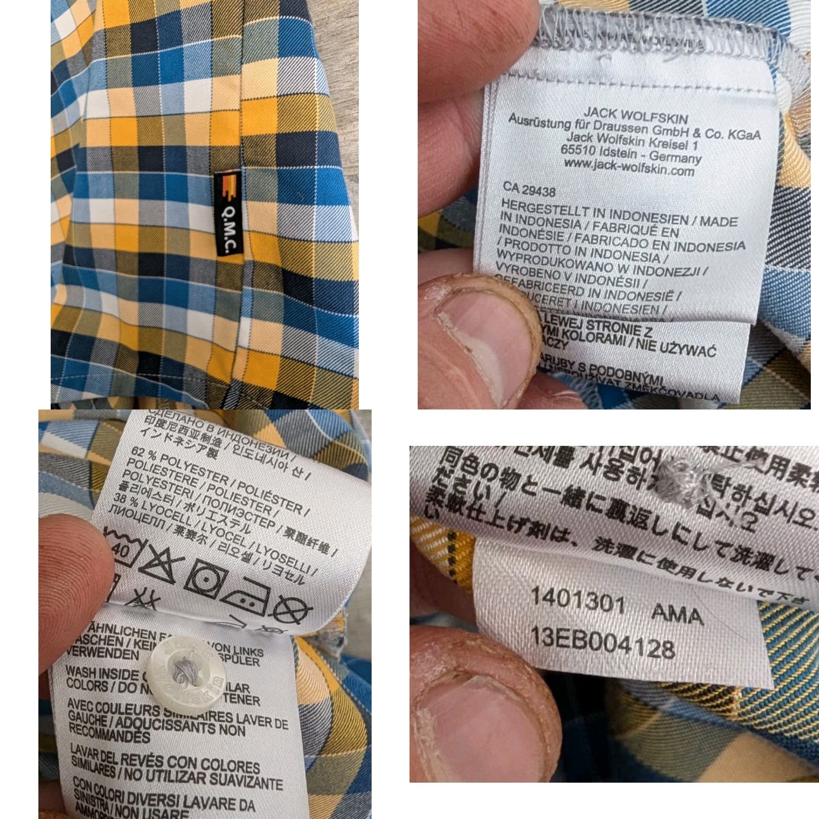 Jack Wolfskin Mens Jack Wolfskin Button-Up Shirt Slim Fit Long Sleeve Blue Check L Size US L / EU 52-54 / 3 - 9 Thumbnail