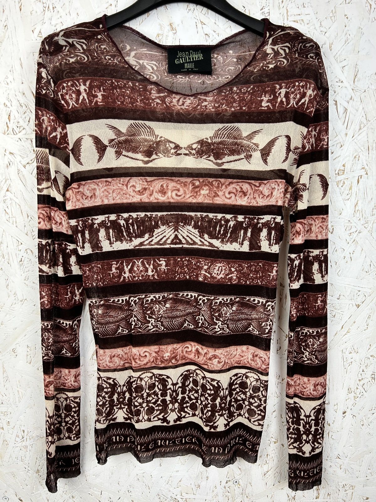 Jean Paul Gaultier Vintage Jean Paul Gaultier Tattoo Print Maille Mesh Top LS Size L / US 10 / IT 46 - 1 Thumbnail