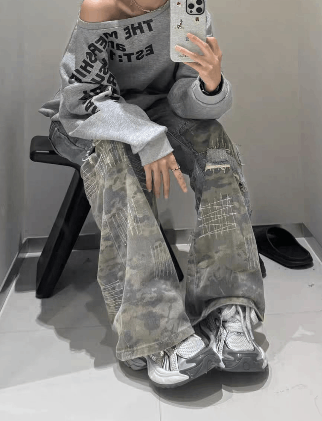 Japanese Brand × Jean Retro Ripped Wide Leg Jeans Style Size US 29 - 2 Thumbnail