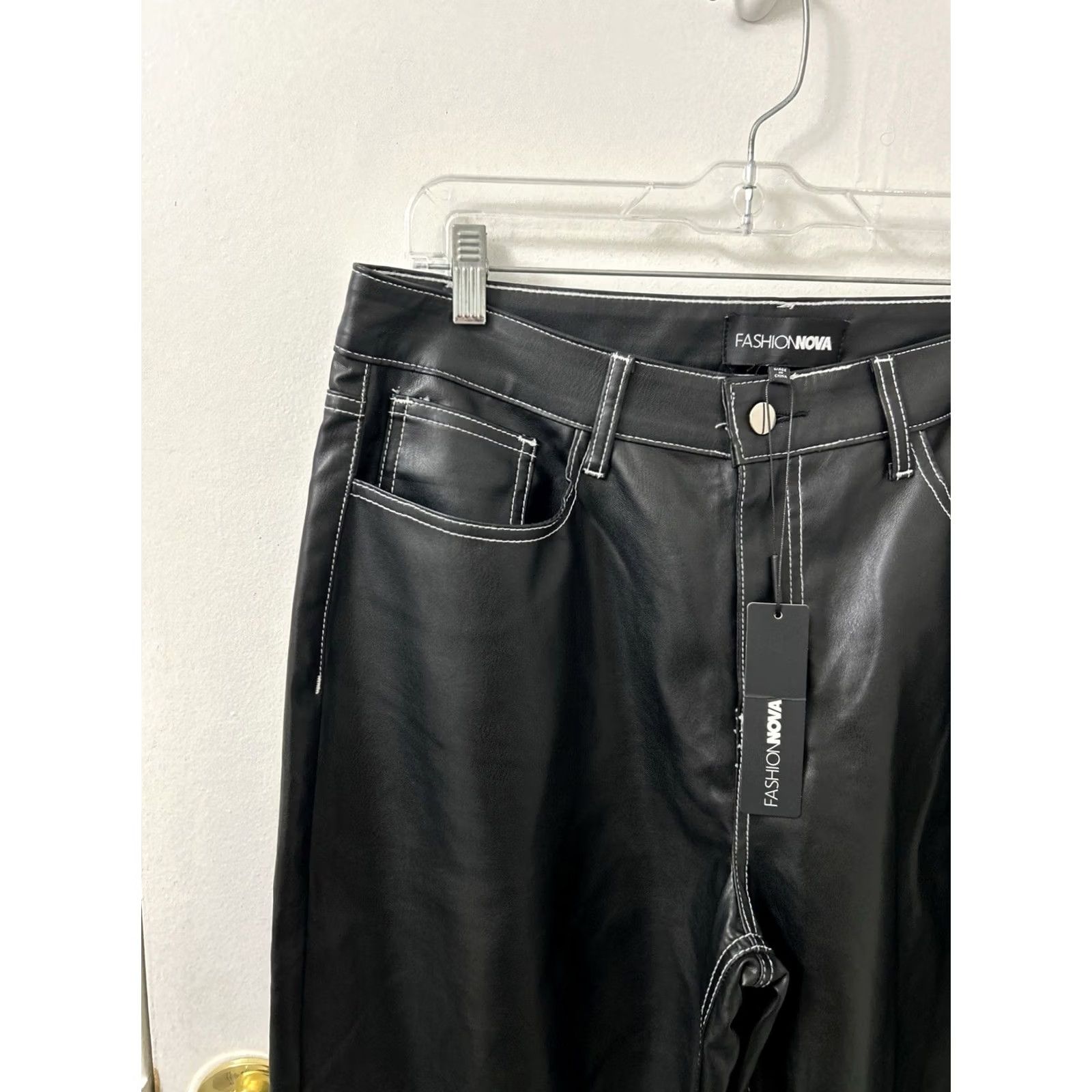 Fashion Nova VINTAGE Fashion Nova Won't Follow The Rules Faux Leather Pants Womens XL Black White NWT Size 40" / US 18 - 4 Thumbnail