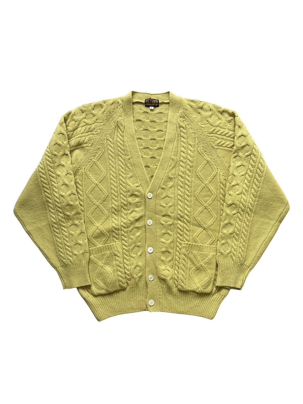 CLOSED × Marithe + Francois Girbaud 1990s Closed MFG Lambswool Cable Knit Cardigan Size US L / EU 52-54 / 3 - 1 Thumbnail