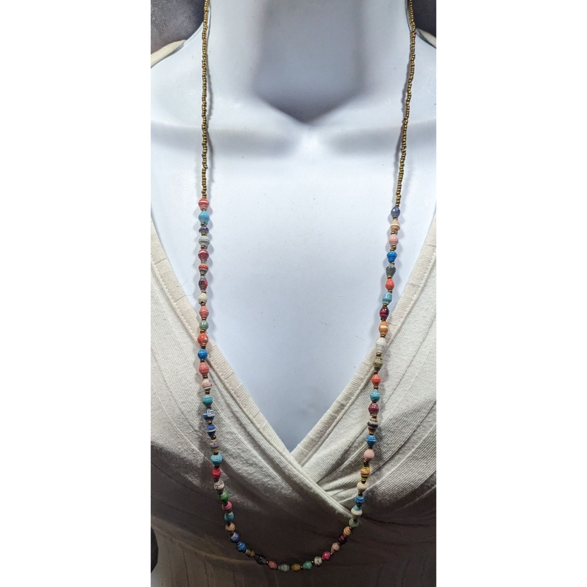 Other Bohemian Rainbow Wrapped Paper And Glass Beaded Necklace Size ONE SIZE - 3 Thumbnail