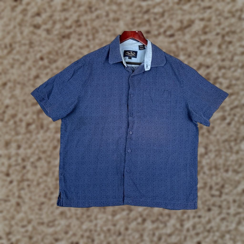 Nat Nast Nat Nast Shirt Mens Large Blue Silk Cotton Blend Short Sleeve Button Up Camp Fashion Hawaiian Nat Nast Luxury Originals Mens Shirts Size US L / EU 52-54 / 3 - 1 Thumbnail