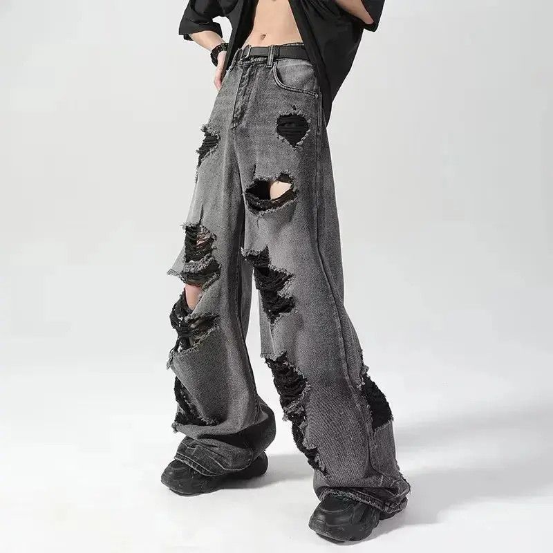 Japanese Brand Vintage high street wide leg ripped jeans Size US 32 / EU 48 - 3 Thumbnail