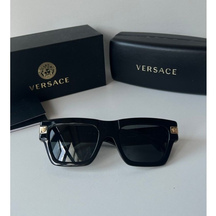 image of New Versace Ve4464 Black Gold Square Sunglasses, Men's