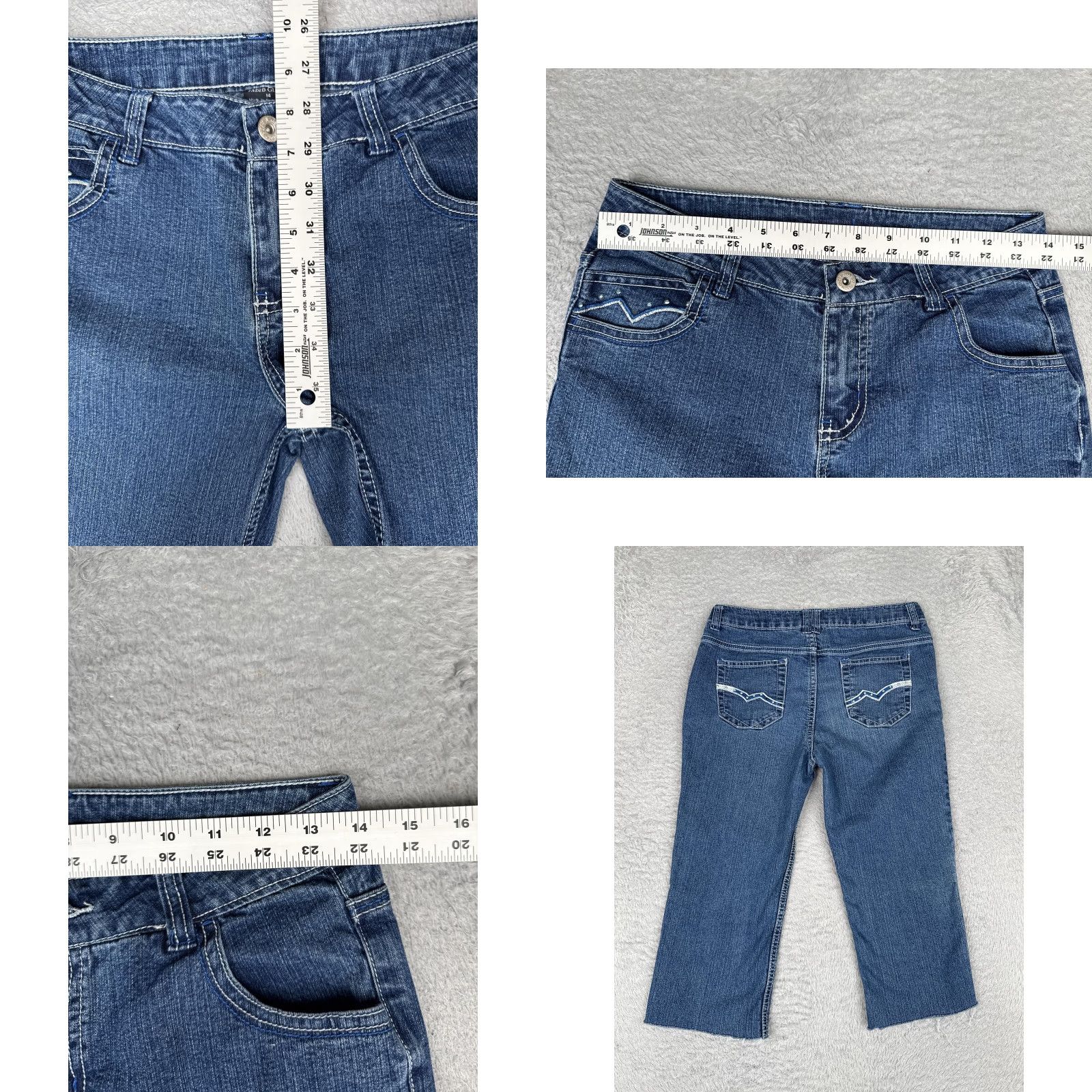 Faded Glory Faded Glory Jeans Cropped Medium Blue 28x17 Regular 14 Juniors Womens 90s Embroidered Studded 5-Pocket Denim Stretch Mid Rise Vintage: No Green? Size 36" / US 14 / IT 50 - 8 Thumbnail