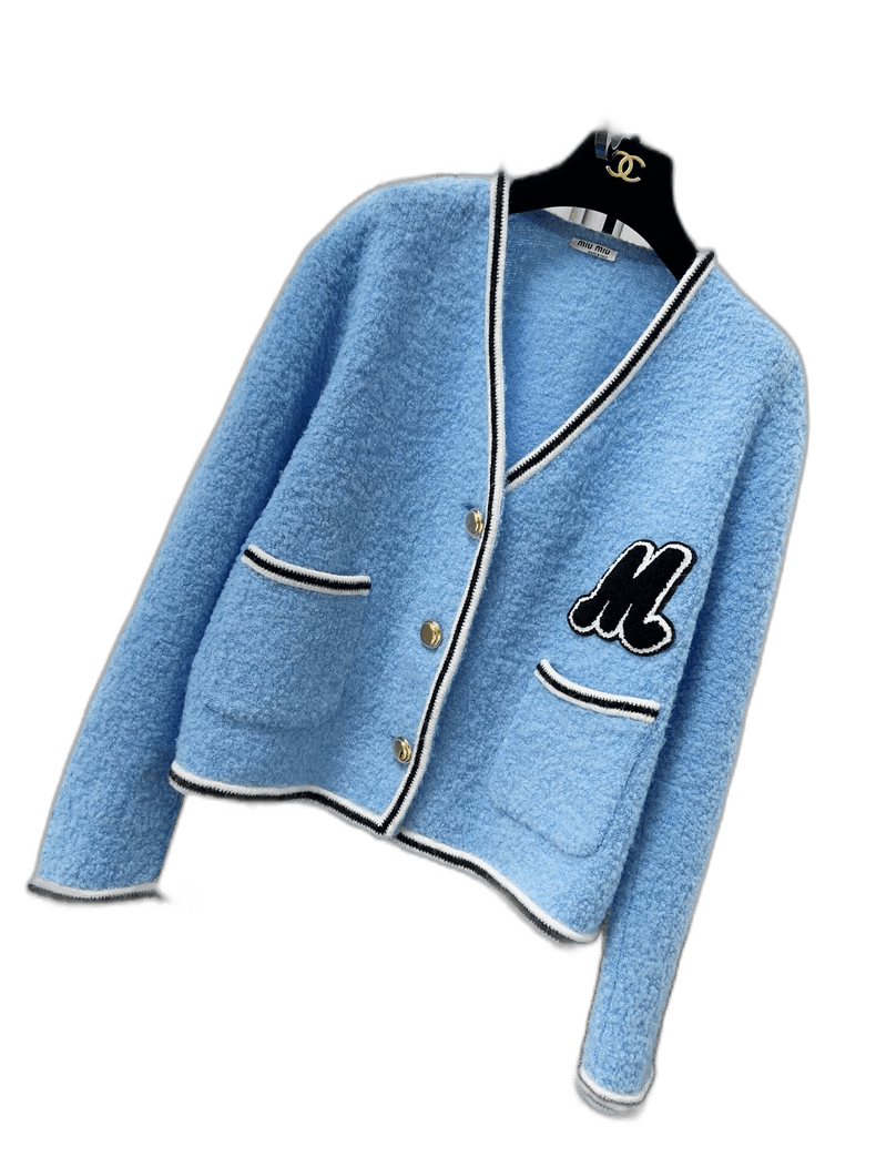 Miu Miu Miu Miu Blue White Trim Knit Jacket Size M / US 6-8 / IT 42-44 - 1 Thumbnail