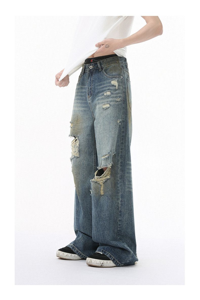 Japanese Brand × Jean American style distressed trendy retro wide-leg ripped jeans Size US 32 / EU 48 - 5 Thumbnail