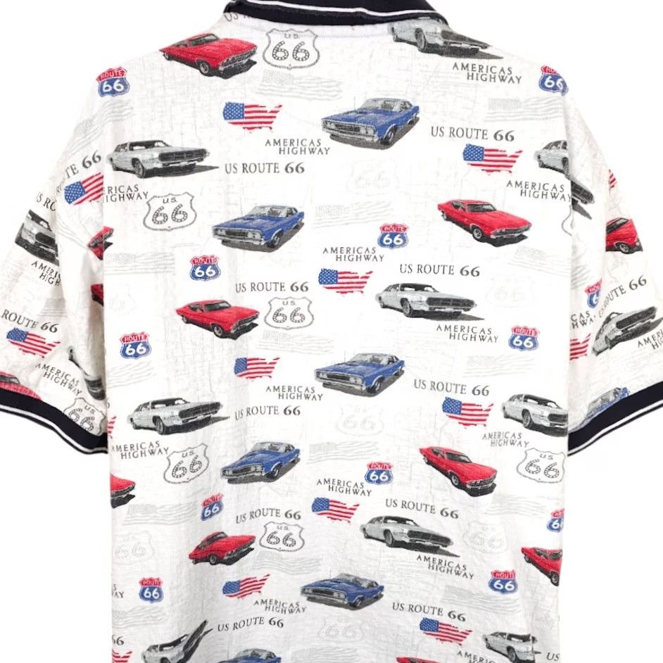 Route 66 Route 66 Classic Cars Polo Shirt Mens XL White All Over Print Royale Air Shirt Size US XL / EU 56 / 4 - 4 Thumbnail