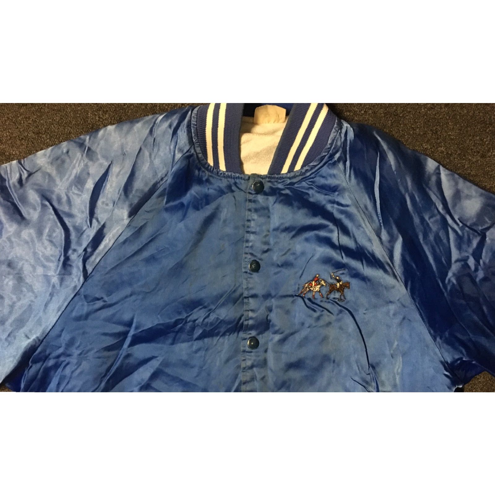 Vintage VINTAGE Auburn Satin Jacket L USA Track Bomber Jacket Men Blue 80s 90s Grunge Racing Horses Sports Varsity College USA Team/School/Hip Hop/Biker Style Size US L / EU 52-54 / 3 - 5 Thumbnail