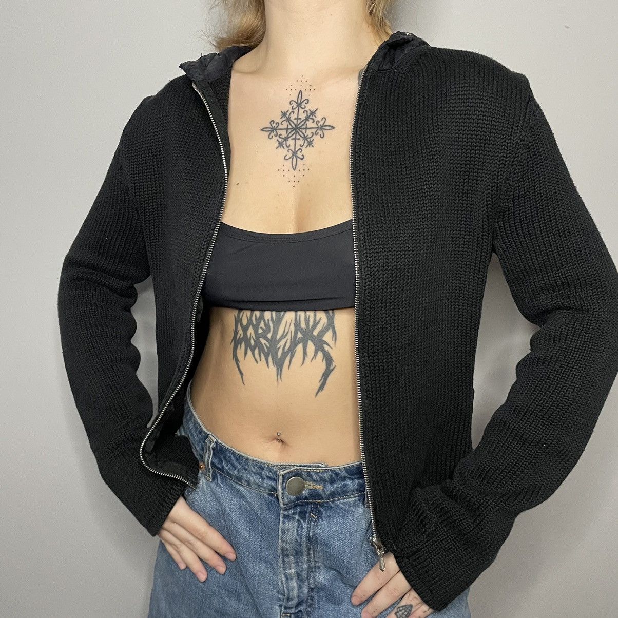 Hysteric Glamour Vintage Knitted Gothic Avant Garde Zip Hoodie Size L / US 10 / IT 46 - 2 Thumbnail