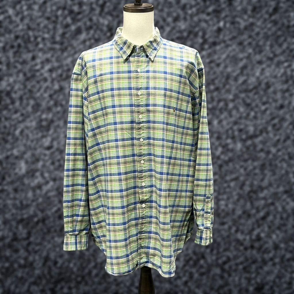 Ralph Lauren Shirt Mens 4xlt Classic Fit Green Plaid Long Sleeve Button Front, Men's (Size Xxl)