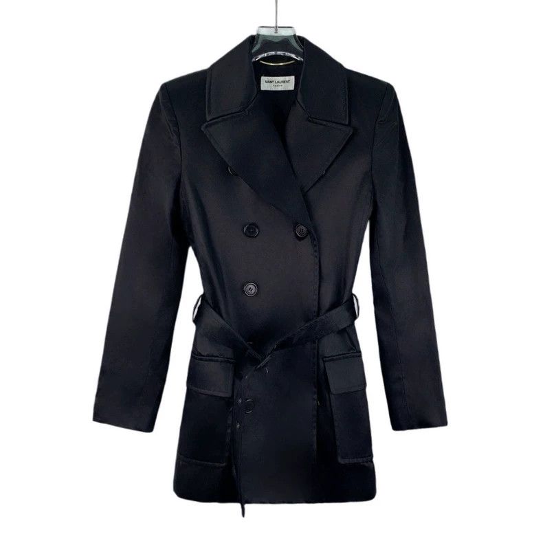 Saint Laurent Paris Saint Laurent Black Cotton Belted Jacket Size US XXS / EU 40 - 1 Thumbnail