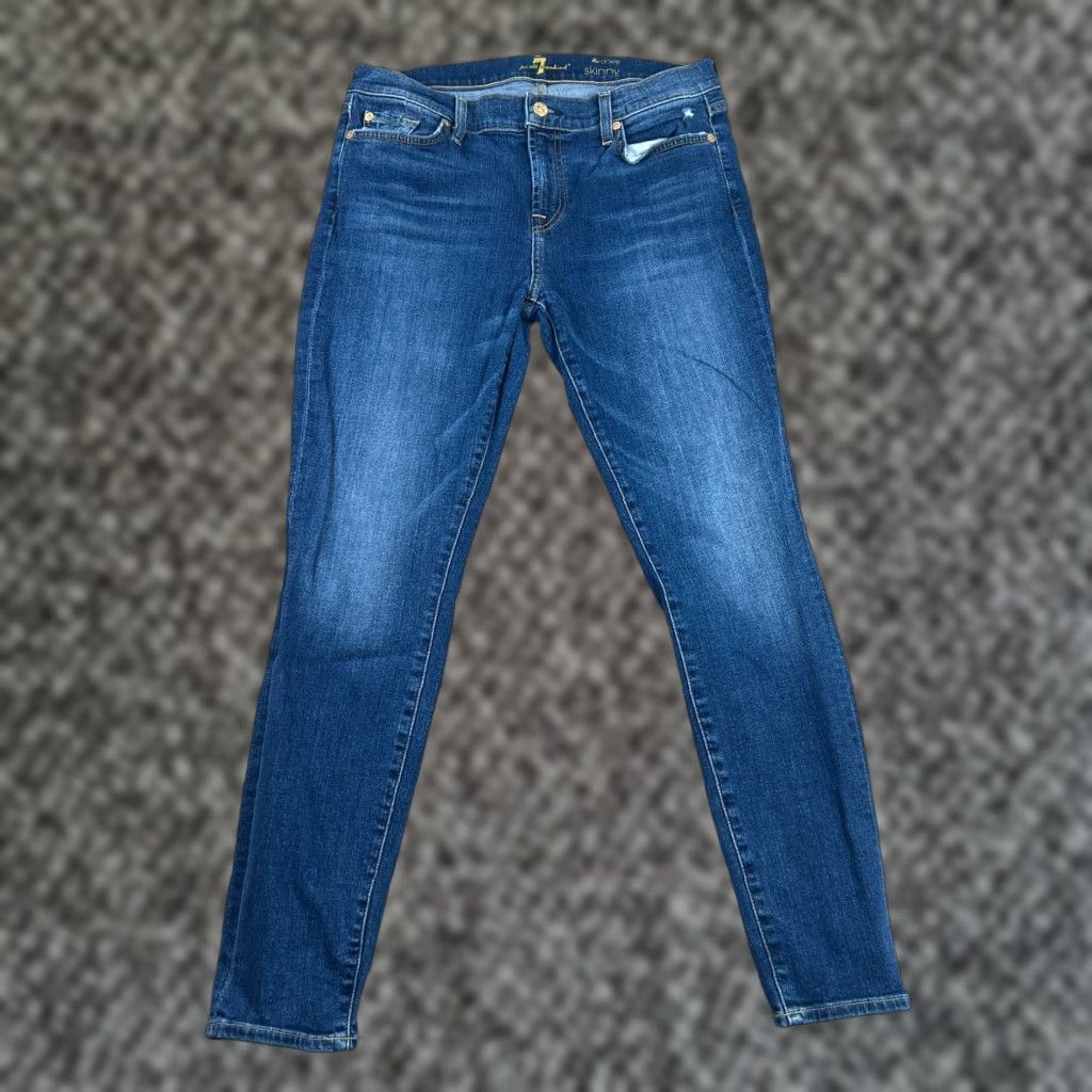 7 For All Mankind VINTAGE 7 For All Mankind Jeans Womens Slim Skinny Blue 32x29 5-Pocket Denim Stretch Distressed Size 24" / US 00 / IT 34 - 1 Thumbnail
