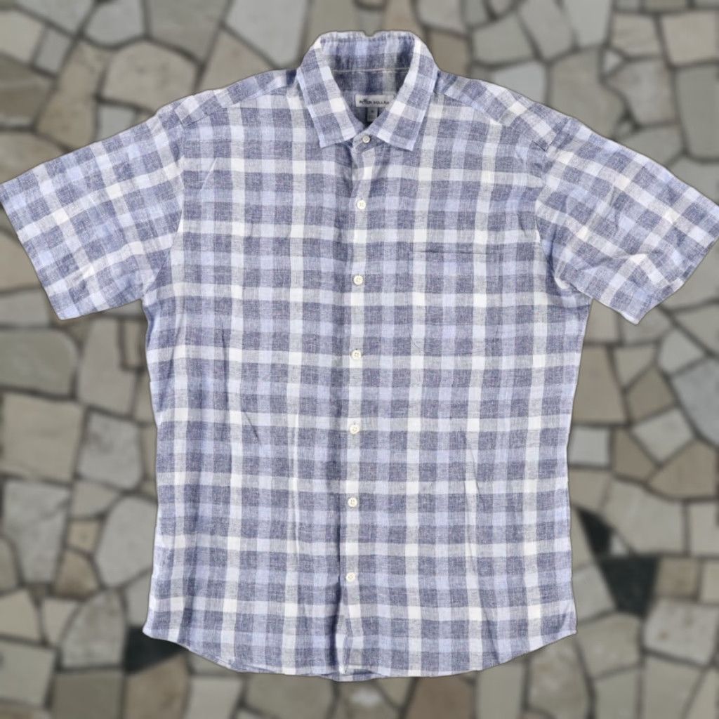 Peter Millar Peter Millar Crown Soft Gingham Linen Check Shirt Blue Men's M Size US M / EU 48-50 / 2 - 1 Thumbnail