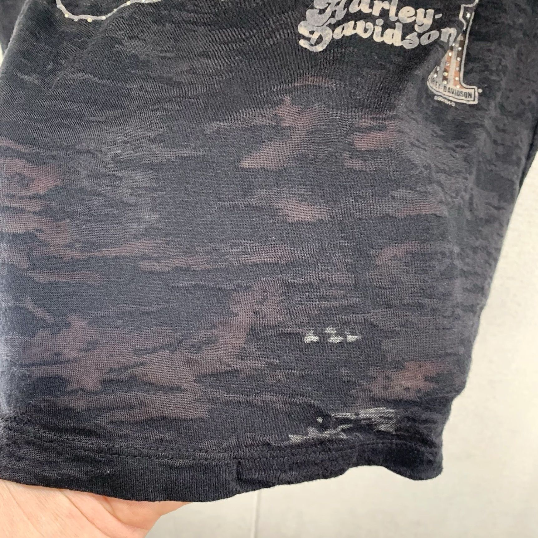 Harley Davidson Harley-Davidson Women's T-Shirt Casual V-Neck Short Sleeve Knit Sheer Black Bling 90s Motorcycle Size S / US 4 / IT 40 - 7 Thumbnail