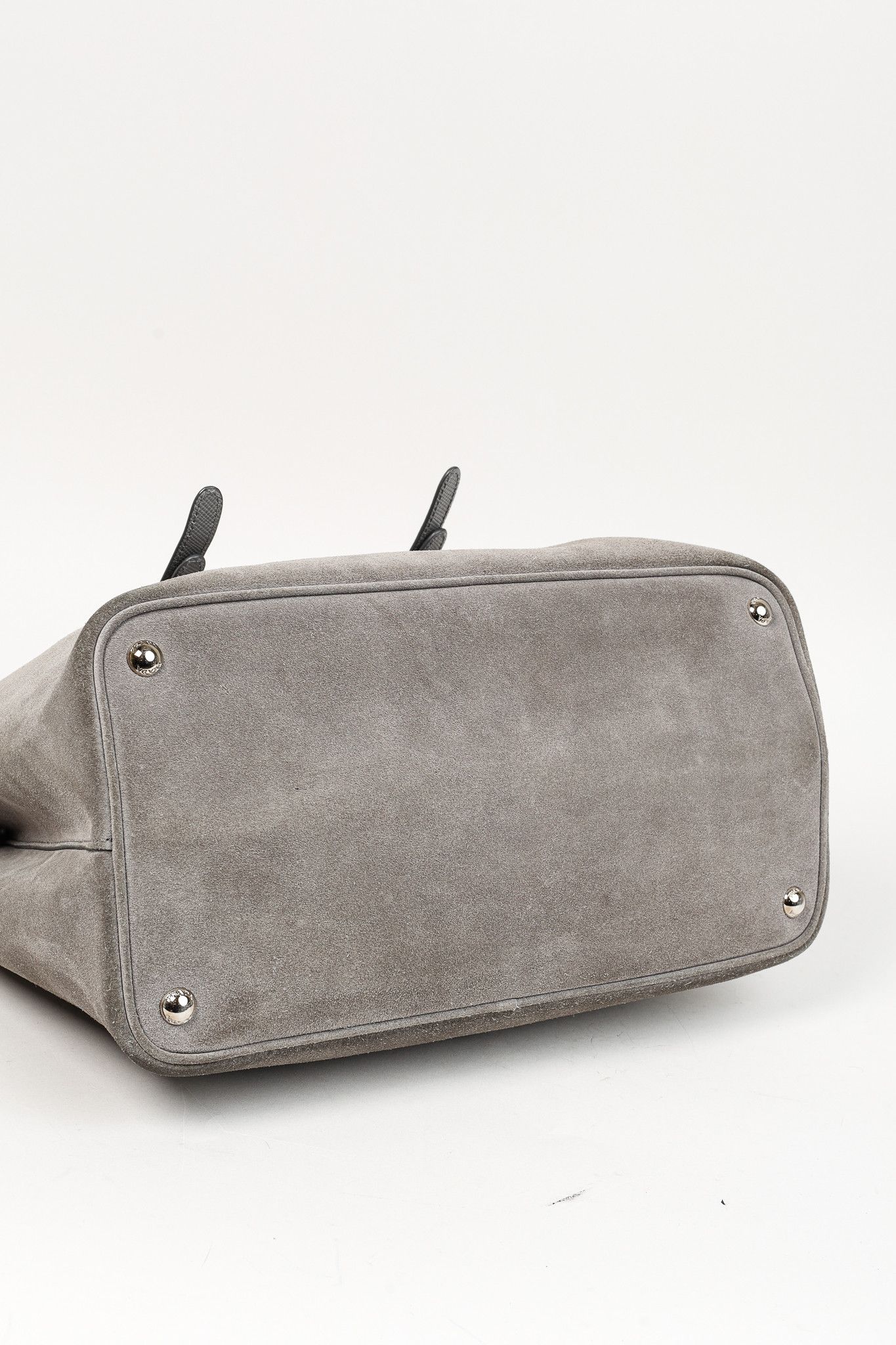 Prada Prada Acciaio Scamosciato Grey Suede Double Bag Tote Size ONE SIZE - 5 Thumbnail