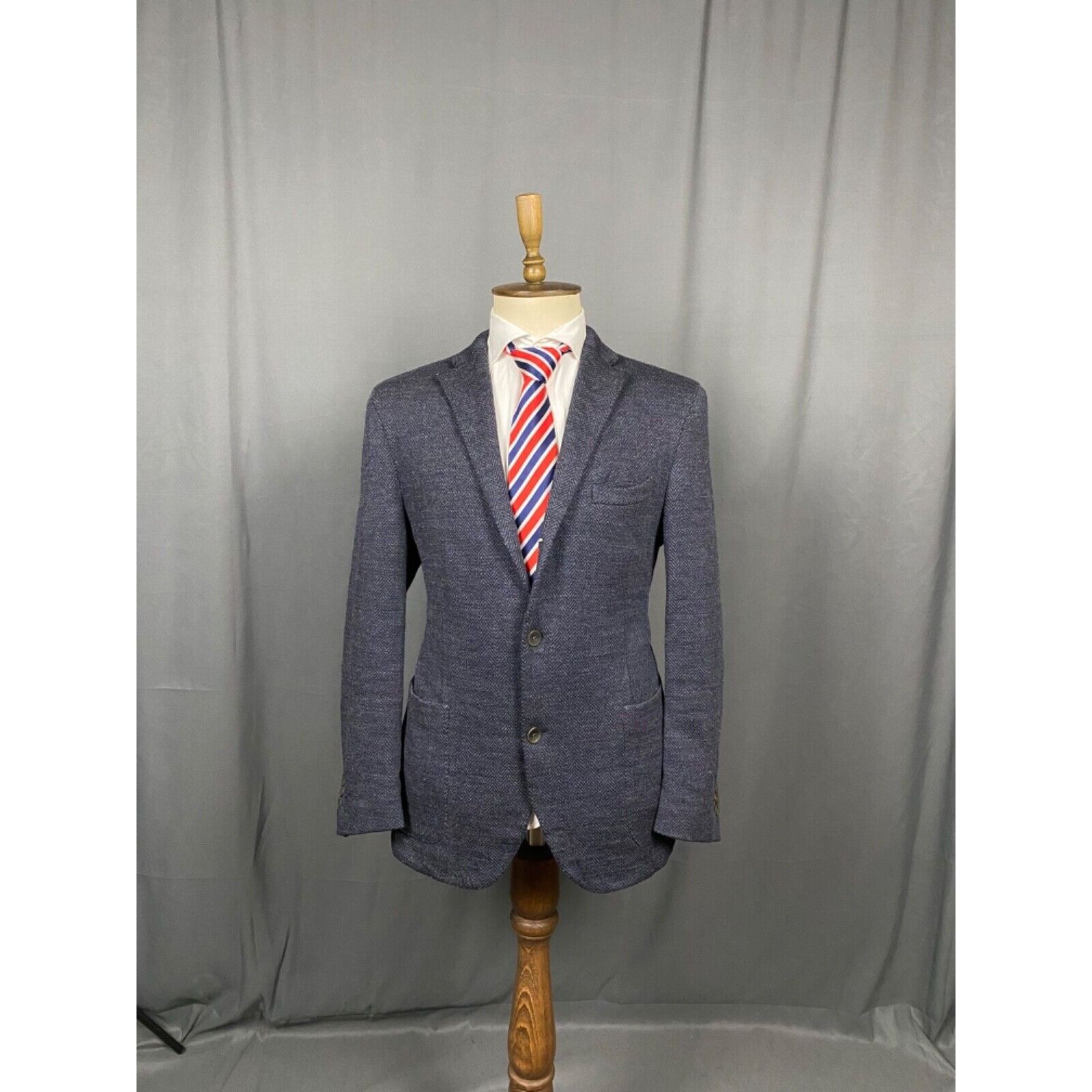 Boglioli MINT! Boglioli Dover Herringbone Men's Blue Wool Blazer Spor Size 54R - 3 Thumbnail