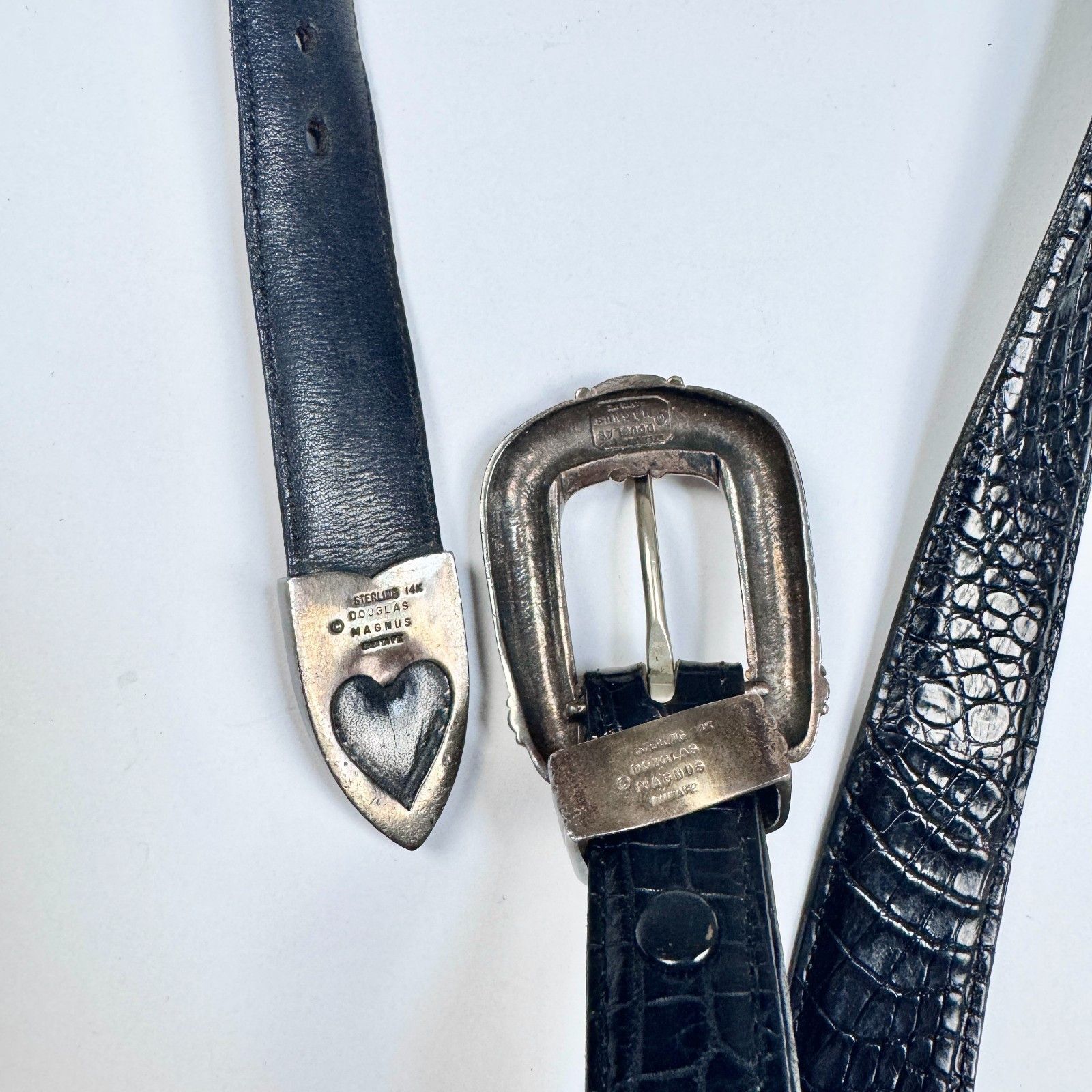 Sterling Silver Douglas Magnus Sterling 14k Gold Buckle Alligator Belt Size ONE SIZE - 18 Thumbnail