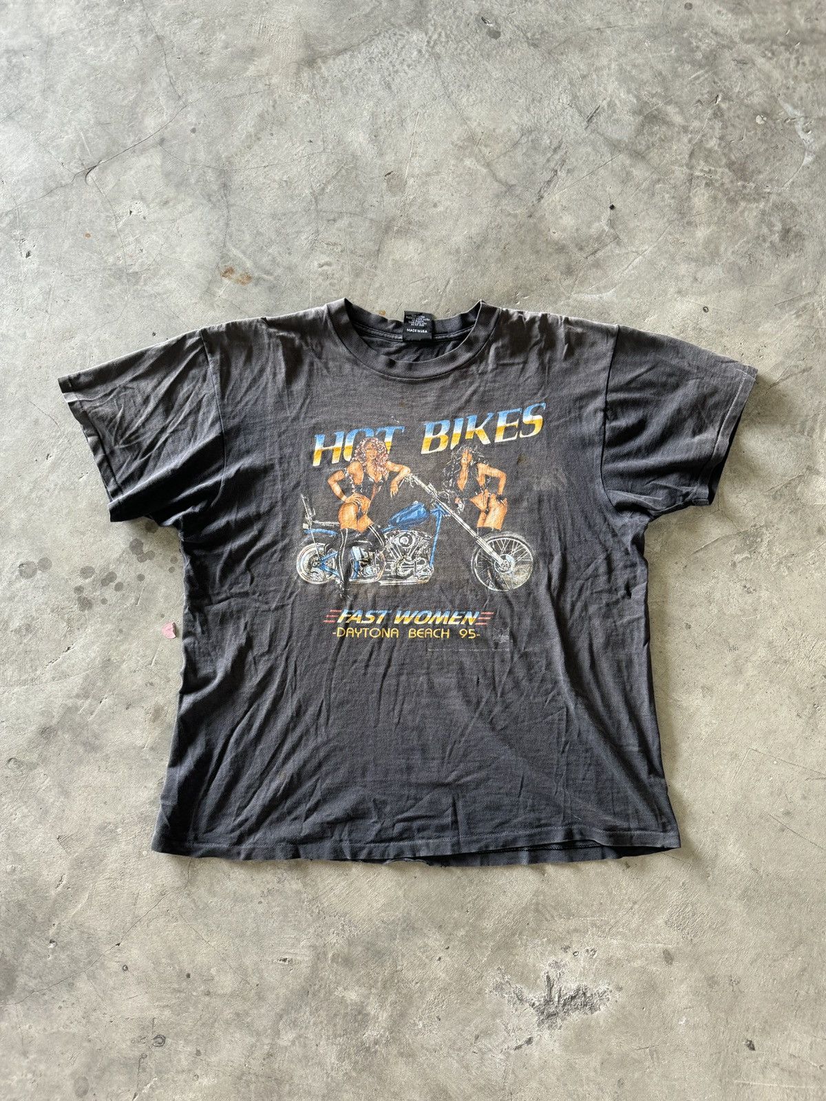 Image of Band Tees x Harley Davidson 3D Emblem Bike Week 1995 Daytona Beach Fast Women Tee in Black (Size XL