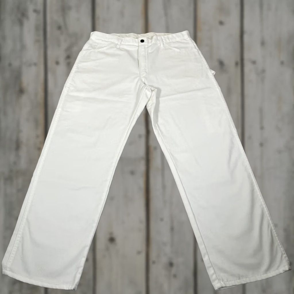 Dickies Dickies Pants Mens 36x30 White Canvas Carpenter Painter Workwear Hammer Loop Front Flat Front Zip Fly Size US 36 / EU 52 - 1 Thumbnail